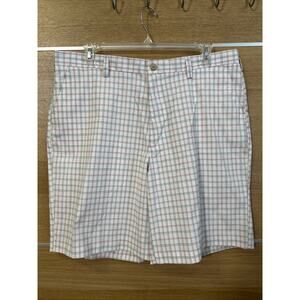 IZOD PERFORMX GOLF shorts Men's Sz 40 Flat Front White Plaid 9.75" Inseam